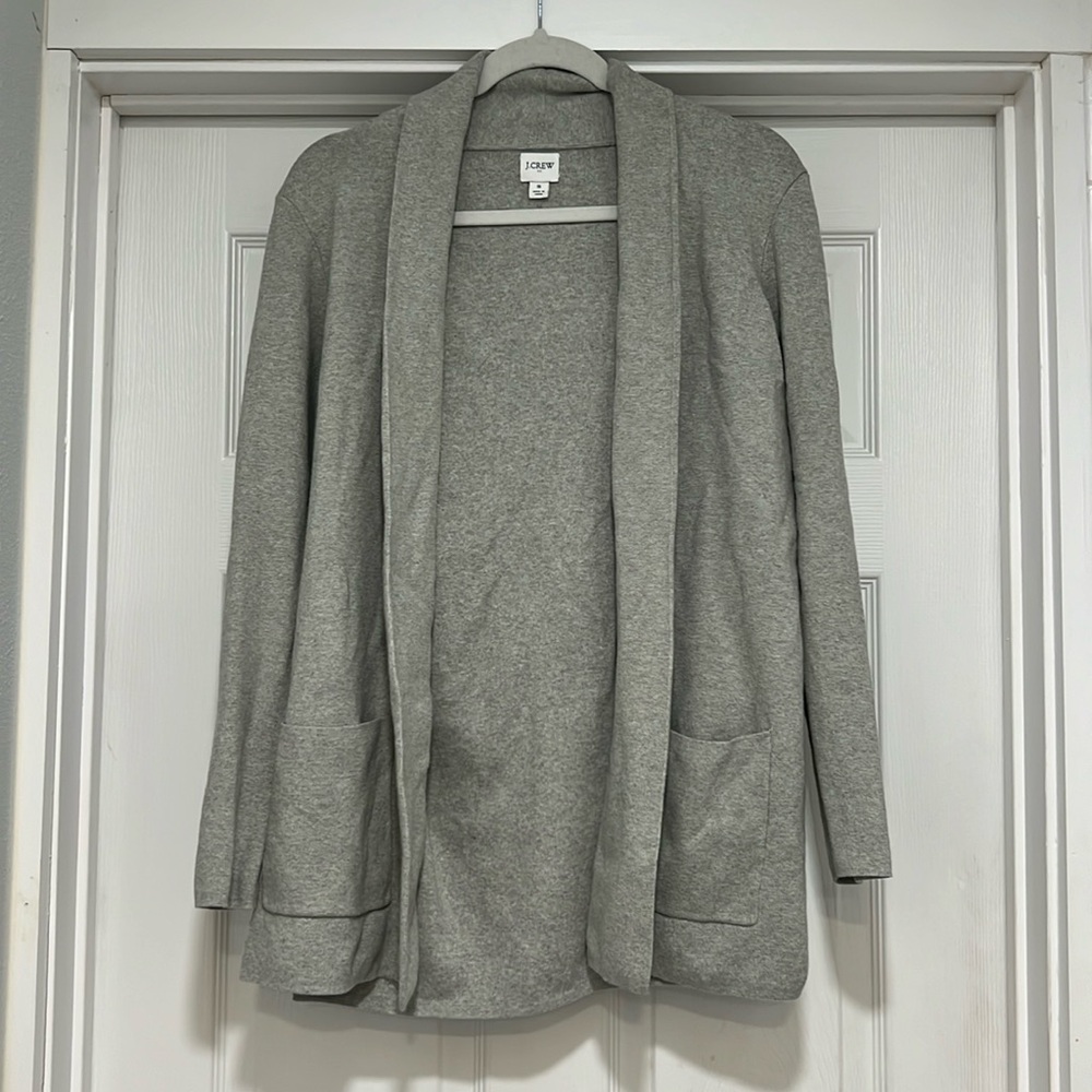 J. Crew women’s gray cardigan, size Small, with pockets.